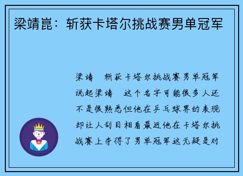 梁靖崑:斩获卡塔尔挑战赛男单冠军